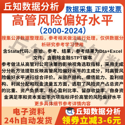 高管风险偏好水平2024-2000数据Stata代码过程主成分上市公司数据