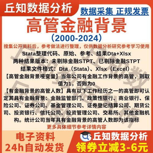 高管金融背景2024-2000年数据StataExcel表格代码01哑变量及人数