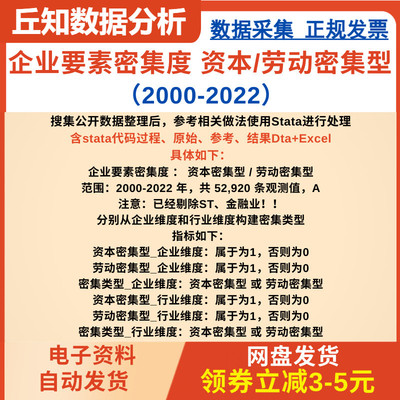 企业要素密集度 资本/劳动密集型2022-2000含stata代码过程 参考