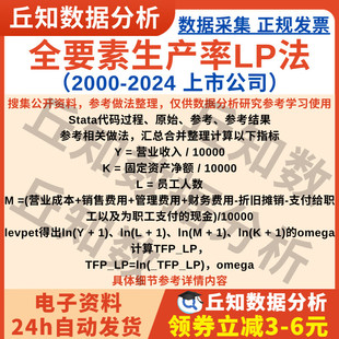 企业全要素生产率LP法2024年版Stata代码上市公司数据25/7/02更新