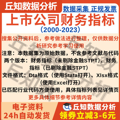 上市公司财务指标数据集2023-2000年原始数据 含剔除金融STPT版本