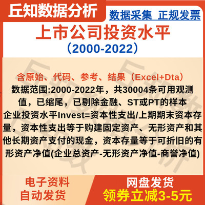 上市公司投资水平数据2000-2022含原始代码参考结果（Excel+Dta）