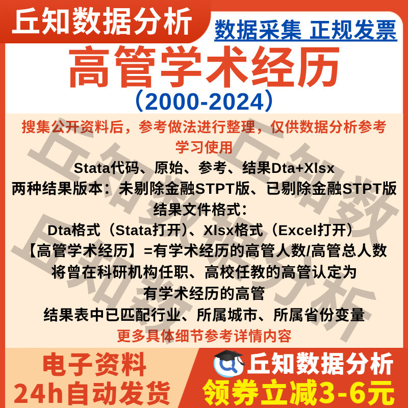 高管学术经历2024-2000年Stata代码上市公司数据企业Excel表格dta