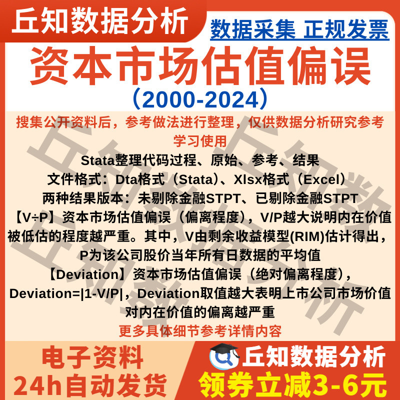 资本市场估值偏误2024-2000年上市公司数据Stata代码企业Excel表