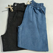 秋季 6921 直筒宽松潮流阔腿长裤 水洗松紧腰抽绳牛仔裤 男式