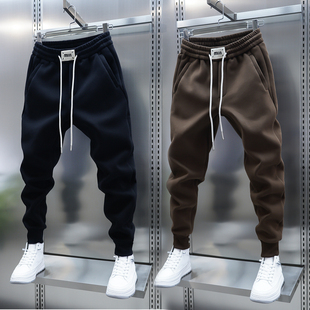 百搭小脚裤 2025秋冬新款 修身 加绒休闲纯色弹力松紧腰束脚裤 男士