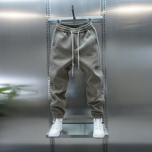 潮流男士新款加绒纯色卫裤