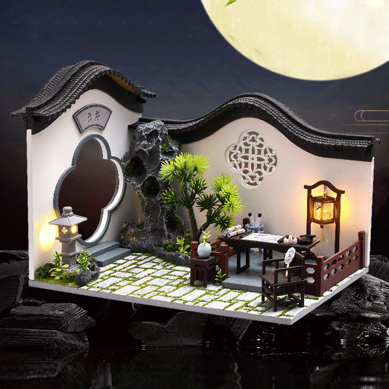 12分娃屋场景古风盲盒ob11中式庭院建筑gsc手办模型四季山庄背景