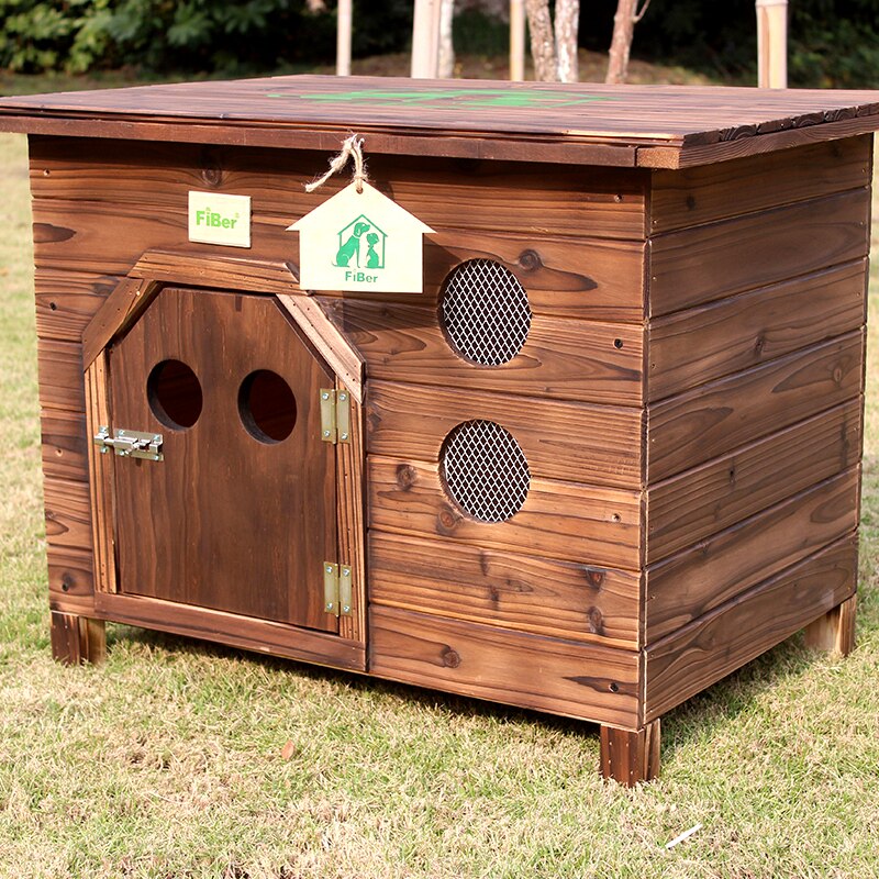 范博包邮碳化实木狗屋户外防雨室内平顶狗窝猫窝狗笼宠物窝可置物