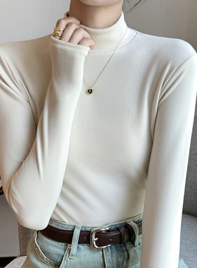 新款圆领秋冬季半高领德绒打底衫女内搭加绒加厚黑白色中领保暖衣