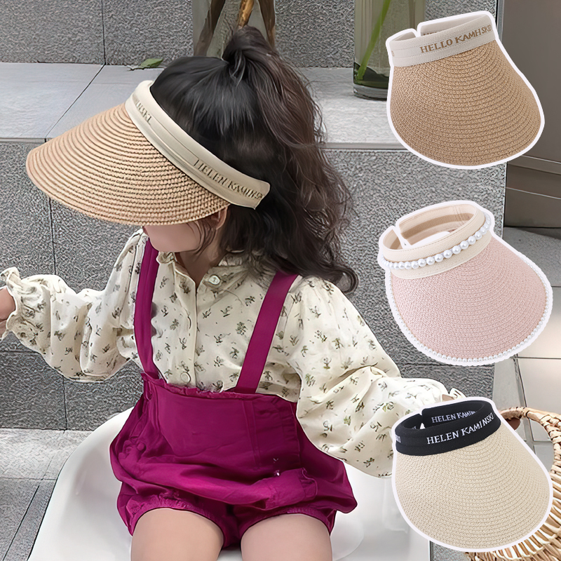 儿童遮阳防晒草编空顶夏季太阳帽