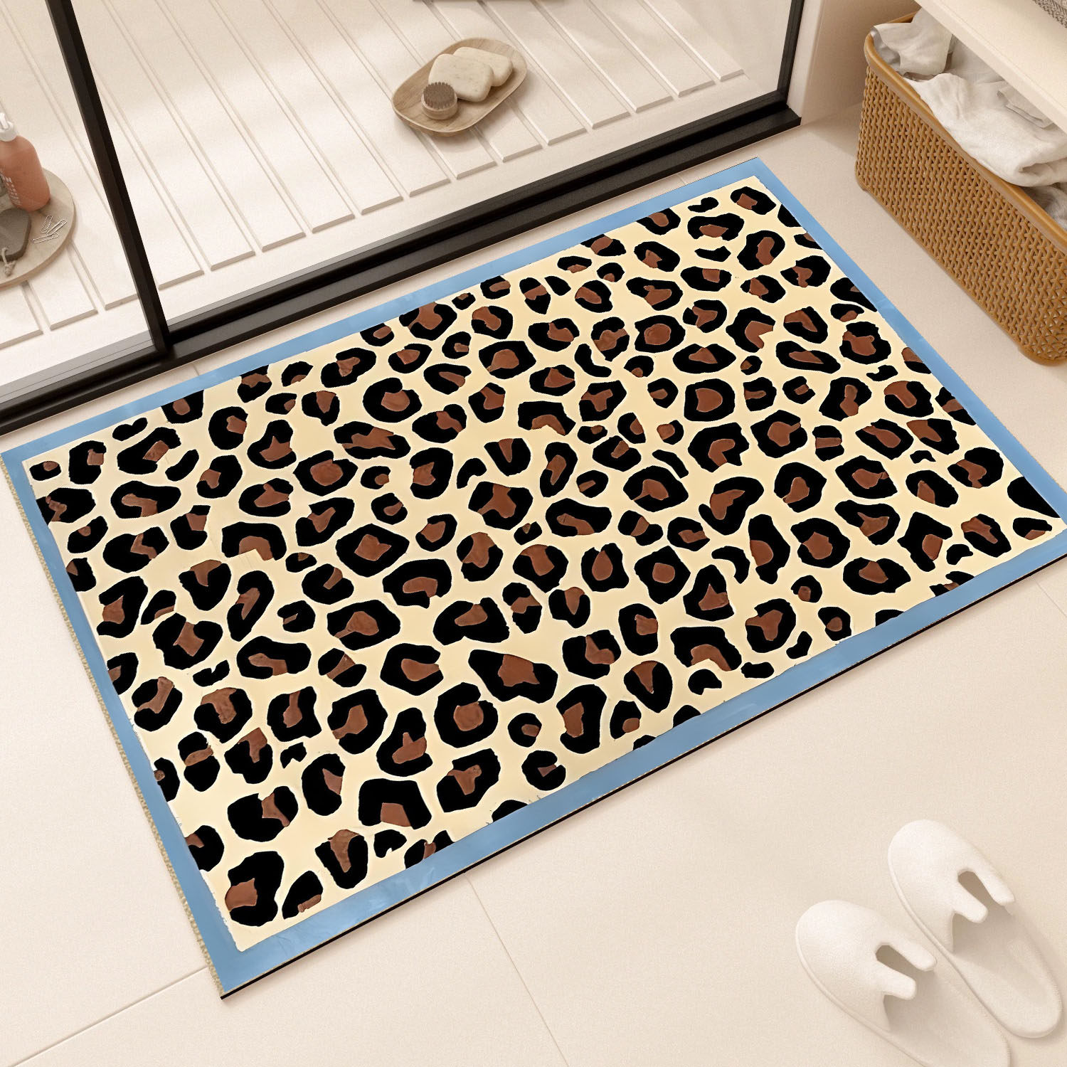 中古经典豹纹软硅藻泥吸水地垫浴室专用强力防滑垫卫生间脚垫加厚
