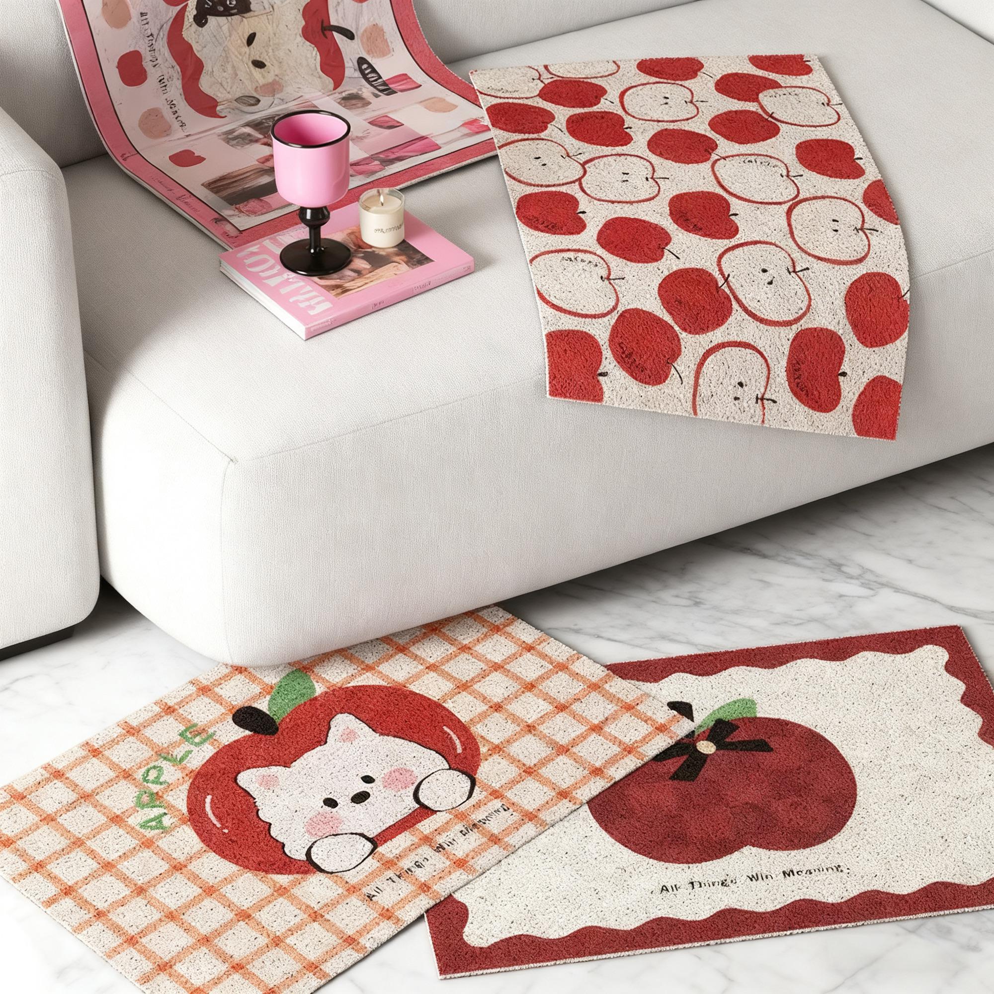 喜庆卡通苹果丝圈入户门垫红色玄关脚垫刮泥蹭土地垫耐脏可裁剪厚