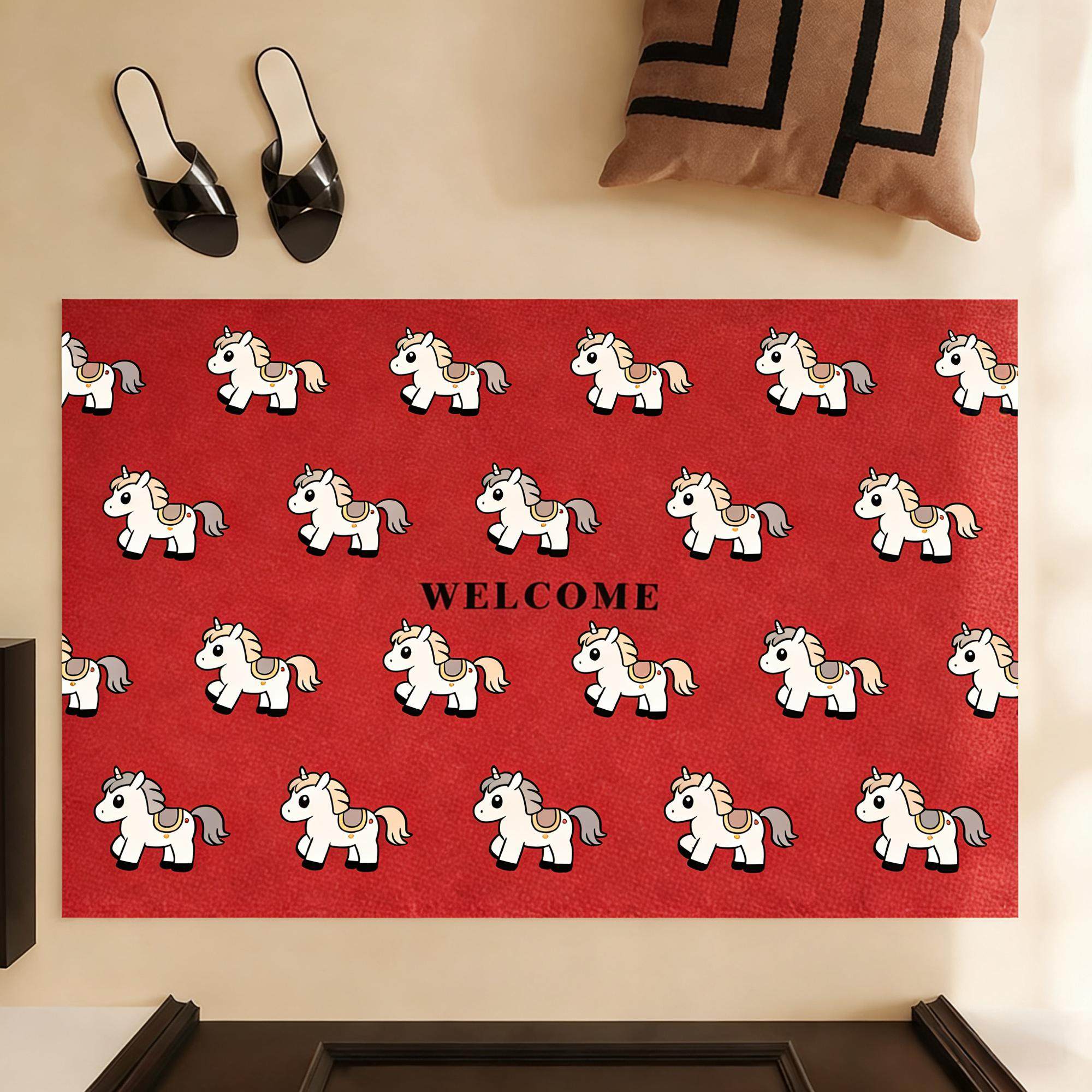 新年红色丝圈入户门垫喜庆小马玄关脚垫刮泥蹭土家用地垫可裁剪厚,居家布艺,入户地垫,淘宝优惠券,粉丝福利购,淘宝优惠卷