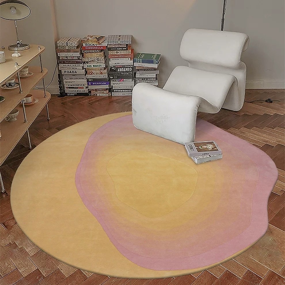 奶油风渐变色圆形客厅地毯中古卧室梳妆台地垫衣帽间背景地毯加厚