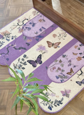 2026新中式紫色丝圈入户门垫大气玄关脚垫刮泥蹭土地垫耐脏可水洗