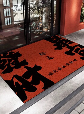 红色财源广进文字丝圈入户门垫玄关除尘脚垫可裁剪大门口地垫免洗