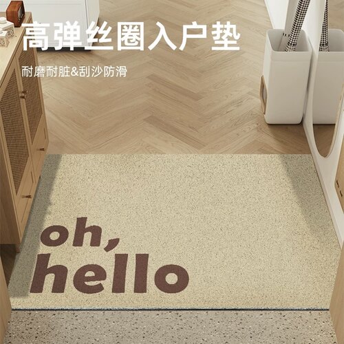 HELLO简约丝圈入户门垫奶油风玄关脚垫刮泥蹭土地垫耐用免洗 加厚