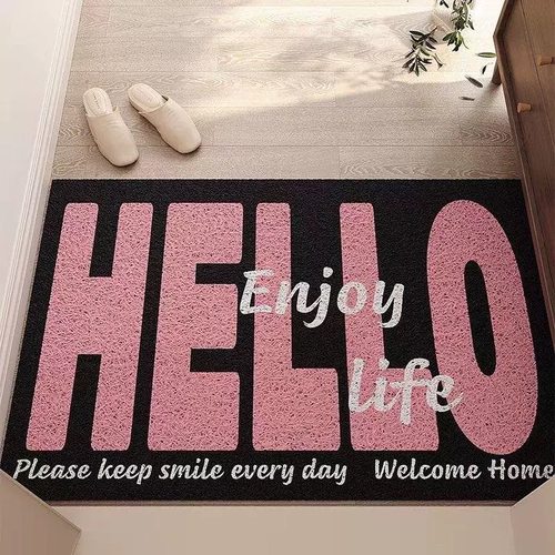 简约HELLO黑底丝圈入户门垫简约玄关除尘脚垫可裁剪门口地垫 加厚