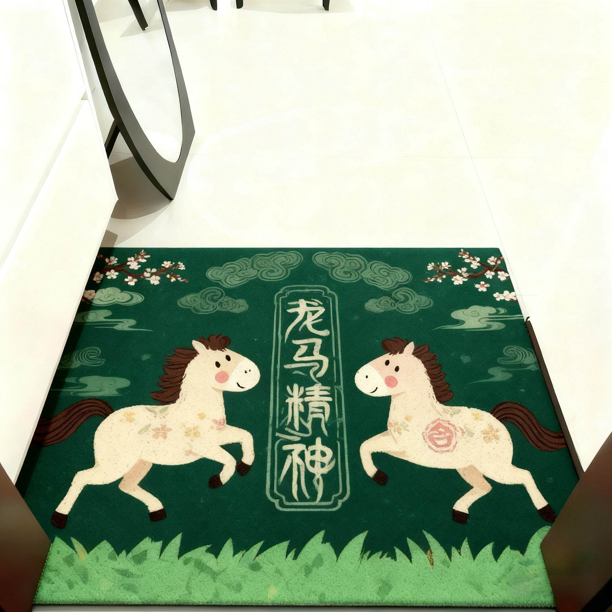 中式龙马精神丝圈入户门垫大吉绿色玄关脚垫刮泥蹭土地垫可裁剪厚,居家布艺,入户地垫,淘宝优惠券,粉丝福利购,淘宝优惠卷