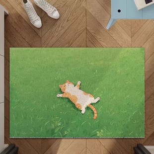 草坪小懒猫进门丝圈地垫可裁剪绿色玄关脚垫刮泥蹭土进门垫耐脏厚