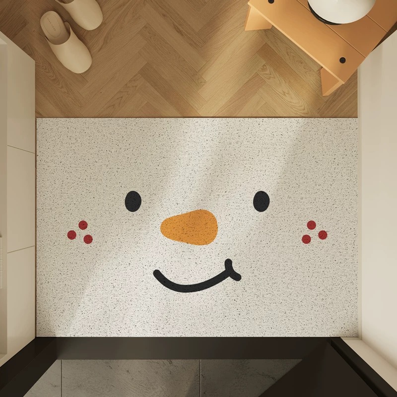 INS圣诞雪人丝圈入户门垫拍照布置玄关脚垫刮泥蹭土地垫可裁剪 厚