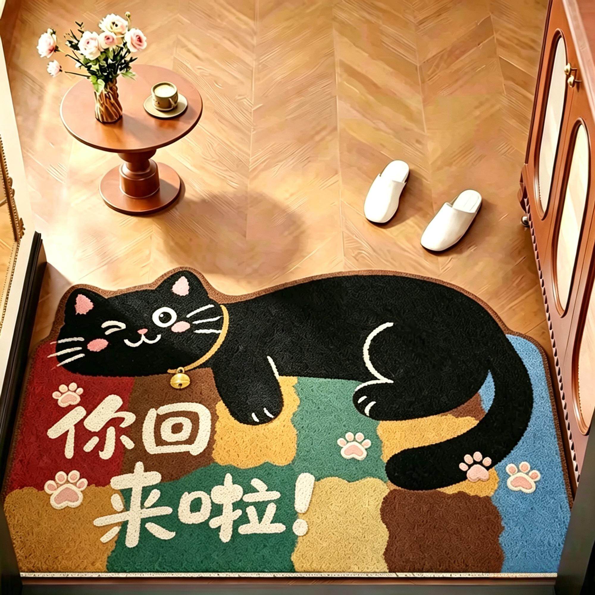 中古美拉德卡通丝圈入户门垫猫咪玄关脚垫可裁剪刮泥蹭土地垫加厚