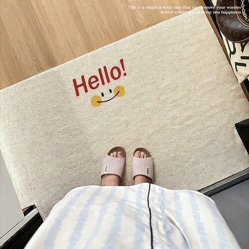 纯色简约hello丝圈入户门垫玄关脚垫 家用防滑可裁剪刮泥蹭土地垫
