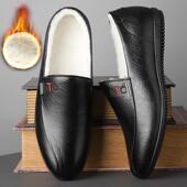 棉鞋 皮鞋 男 一脚蹬驾车豆豆鞋 真皮加棉保暖软底休闲皮鞋 男冬季 新款