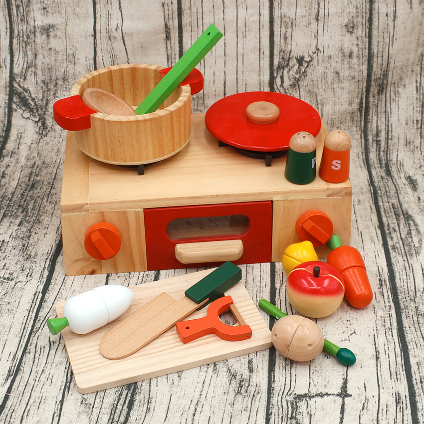 特价礼物煤气灶蔬菜切切炖锅套装儿童木制仿真过家家厨房做饭玩具