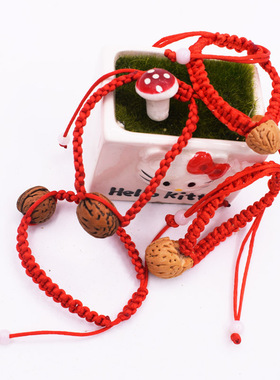 红绳天然桃核复古可调整手链