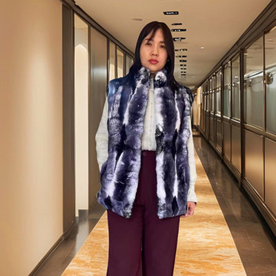 獭兔毛春秋外套青紫兰龙猫色大衣短款女装休闲背心经典款皮草马甲