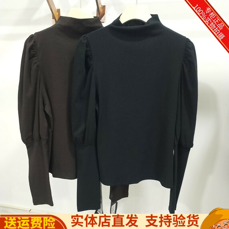 秋冬季新款复古灯笼袖半高领上衣