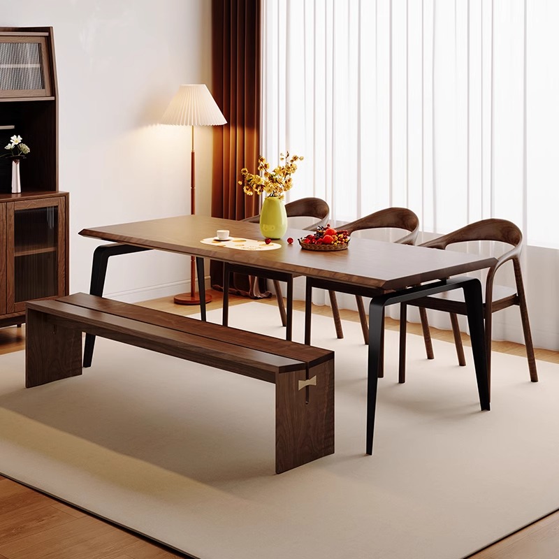 意式北美黑胡桃木实木餐桌原木大板饭桌轻奢长方形简约风办公书桌