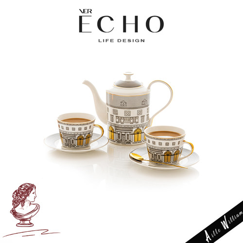 ECHO欧式建筑风骨瓷咖啡杯碟套装