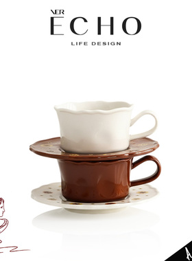ECHO丨钱花 LAKO复古花边陶瓷咖啡杯碟高颜值下午茶杯水杯子送礼