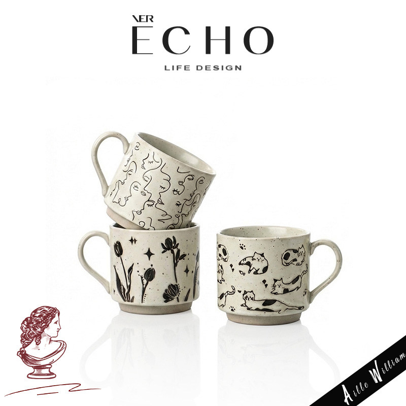 ECHO丨小猫 MAOX北欧复古粗陶马克杯高颜值水杯家用办公室喝水杯,餐饮具,马克杯,淘宝优惠券,粉丝福利购,淘宝优惠卷