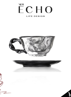ECHO丨银蝶 POS小众电镀银陶瓷咖啡杯碟轻奢手冲杯拉花下午茶杯子