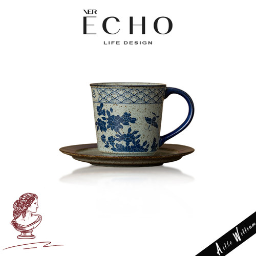 ECHO日式复古风蓝花陶瓷咖啡杯子