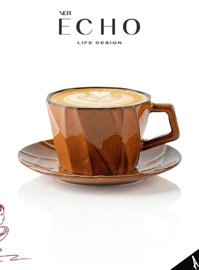 ECHO丨灰棕 IHT创意窑变陶瓷咖啡杯碟复古水杯子手冲下午茶杯套装