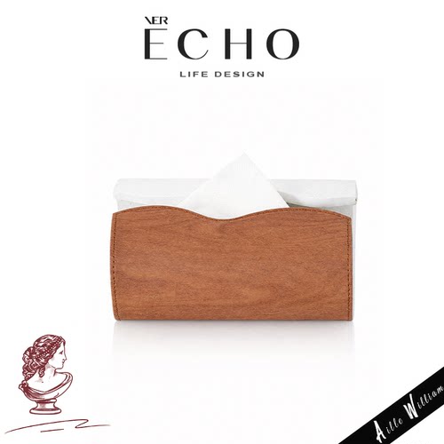 ECHO洞石纸巾盒胡桃木皮革纸抽盒