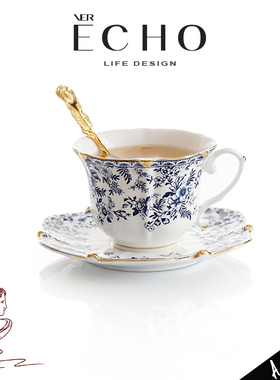 ECHO丨青花 QING欧式骨瓷咖啡杯碟高档轻奢花茶杯子下午茶杯礼物