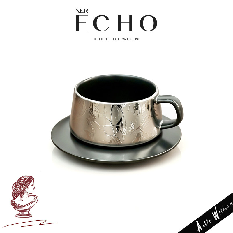 ECHO丨银系 EGD高档银电镀陶瓷咖啡杯碟小众拉花下午茶杯马克杯子
