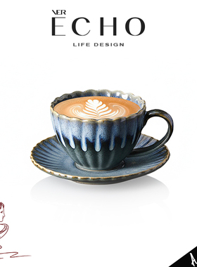 ECHO丨条纹 CHD复古窑变花边陶瓷咖啡杯碟家用拿铁下午茶杯水杯子