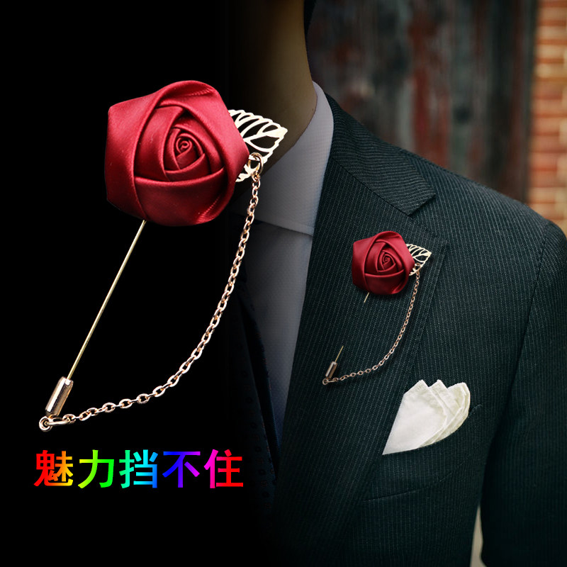 手工胸针男女款司仪胸饰西装胸花配饰 韩版玫瑰流苏胸针黑色胸花