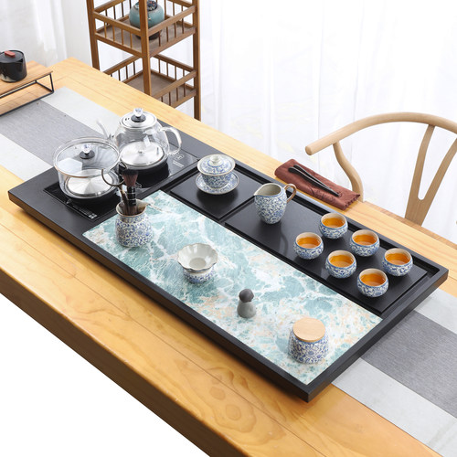 天然整块乌金石茶盘全自动一体茶具家用功夫岩板电热炉简约大茶台