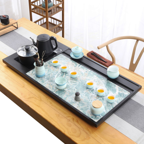 天然整块乌金石茶盘全自动一体茶具家用功夫岩板电热炉简约大茶台