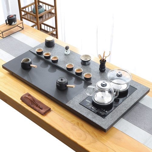 天然整块乌金石茶盘全自动一体茶具套装家用功夫电磁炉客厅大茶台
