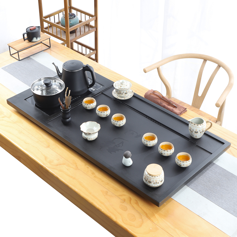 天然整块乌金石茶盘全自动一体茶具套装家用功夫电磁炉客厅大茶台