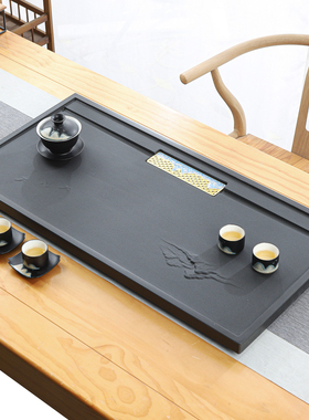 天然乌金石茶盘单盘家用简约浮雕客厅整块高档石头茶海茶台盘托盘
